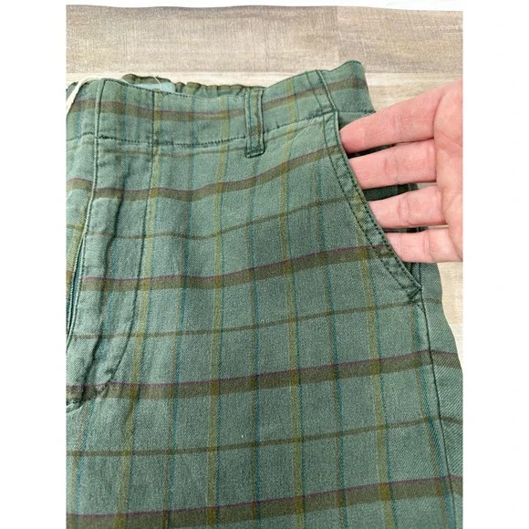 Sundance Ankle Pants Womens Size 2 Sage‎ Green Plaid Linen Blend High Waist - Picture 4 of 12